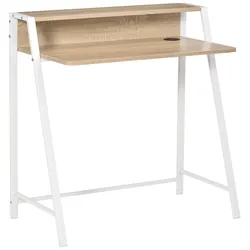 STILVORA Schreibtisch Computertisch 84x45x85 cm mit Ablagefach und Kabeldurchlass Weiß, MDF Tischplatte und lackierter Metallrahmen, platzsparend