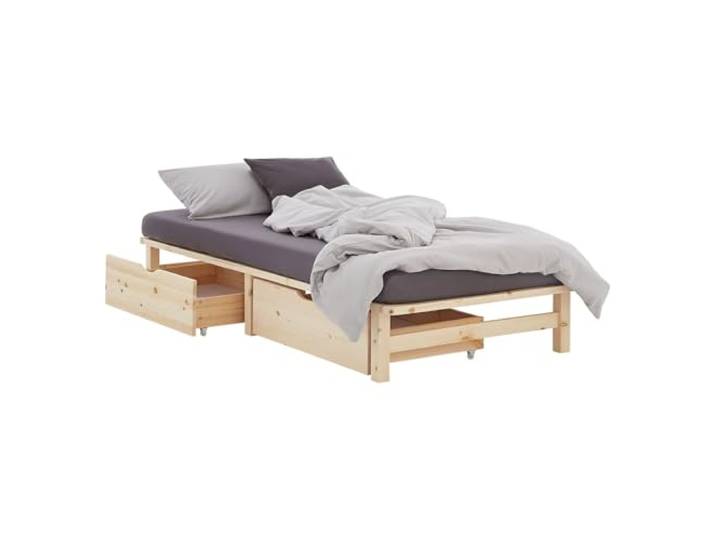 Homestyle4u Massivholzbett 90x200 mit Schubladen & Matratze Einzelbett Kiefer Natur, Palettenbett-Design, Lattenrost inklusive – ideal für Gäste- und WG-Zimmer