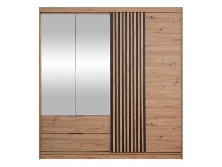 MIRJAN24 Kleiderschrank Majorka 203 (mit Schiebetür, zwei Drehtüren und zwei Schubladen) zwei Kleiderstangen, 203x60x213 cm