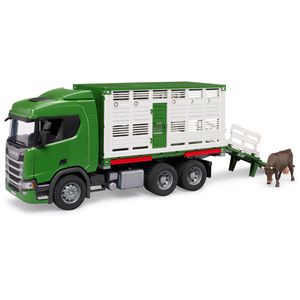 bruder 03548 Scania Super 560R, Tiertransport-LKW mit 1 Rind, Maßstab 1:16