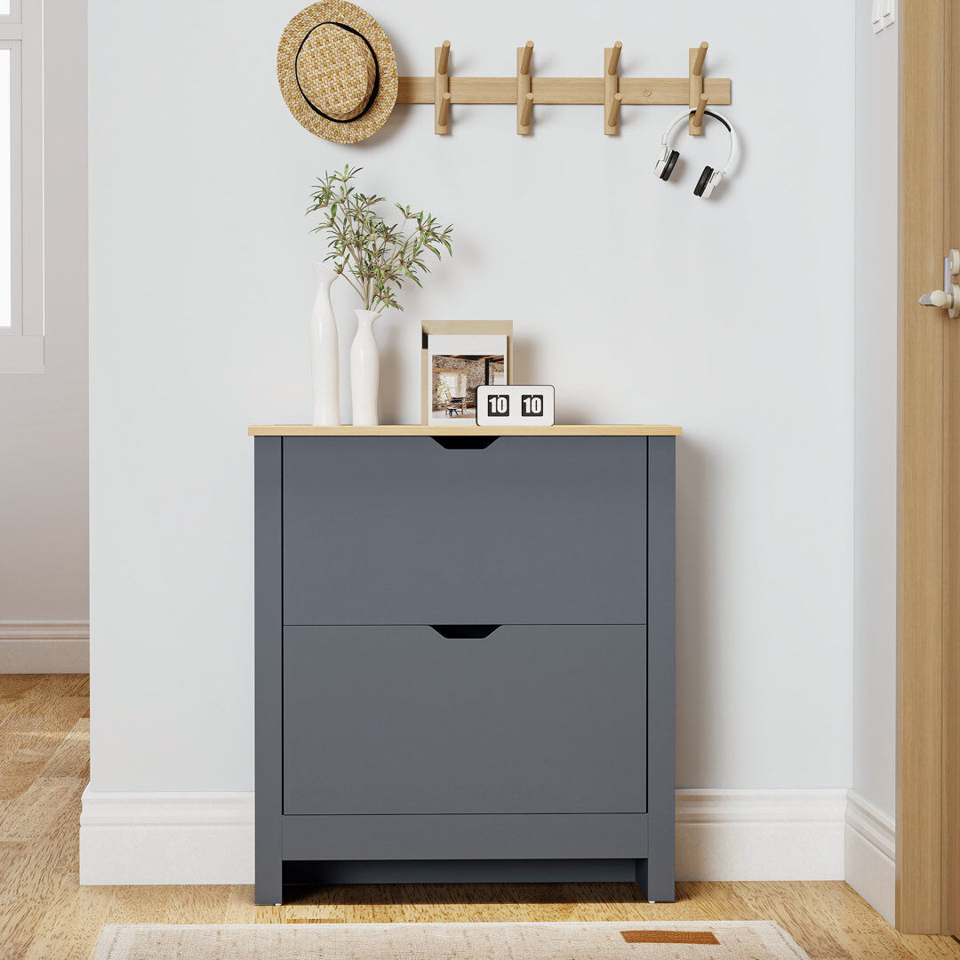 17 Stories HOMCOM 12-Shoe Storage Cabinet 4 Shelves 2 Drawers Tabletop Charcoal Grey 12