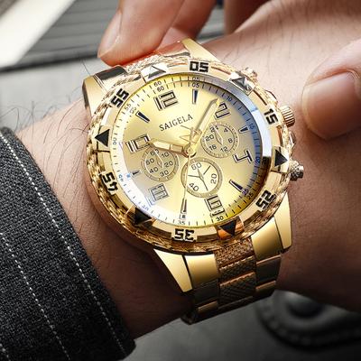 Friendly Fresh Finds Large Dial Mens Quartz Watch Stylish Business & Casual Timepiece gold Gold