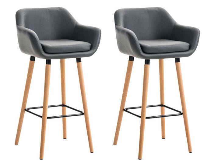 TPFLiving 2er Set Barhocker Grande Gestell Holz Kunstleder - Grau