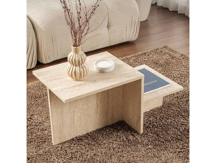 Dmora Couchtisch Cantello 80x40x40h cm Beige mit Zeitschriftenfach