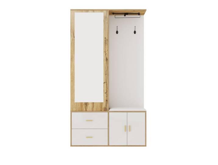 Meuble d'Entrée avec Miroir, Porte-manteaux, Banc et Rangement
