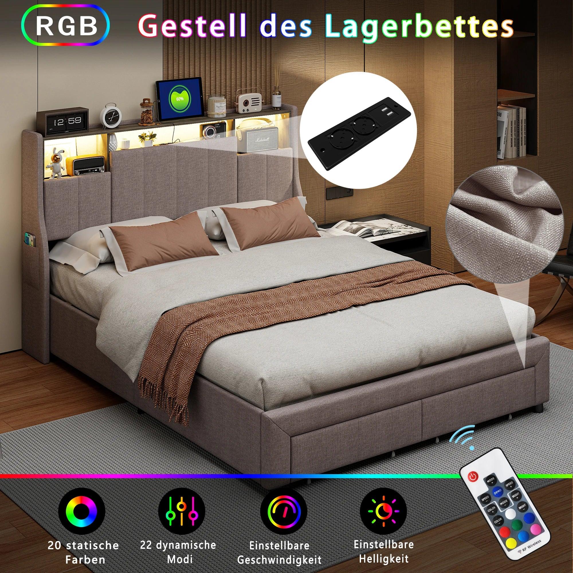 Doppelbett - Bettgestell - Schlafsofa - Bett mit Stauraum - Jugendbett - 140x200 cm