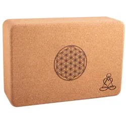 Yogablock - aus Kork klein mit Blume des Lebens und Mandala