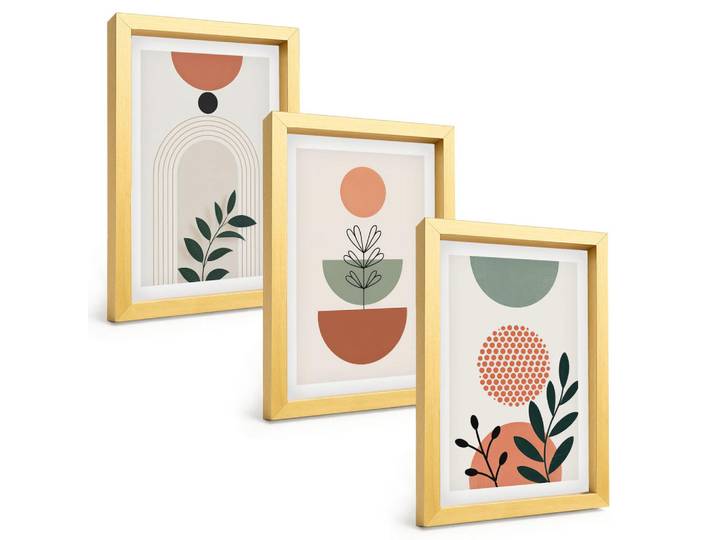 Tulup Bilder SET 3er Set - 20x30 cm Goldrahmen - Moderne Pflanzenmotive, Goldfarben, Kunststoff, Rechteckig, 20x30 cm, Fotografie, Bilder & Rahmen, Bilder