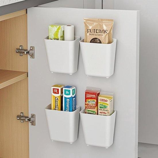 Ibenzoa set van 4 zelfklevende wandopslagboxen van ABS voor keuken en badkamer, vochtbestendig