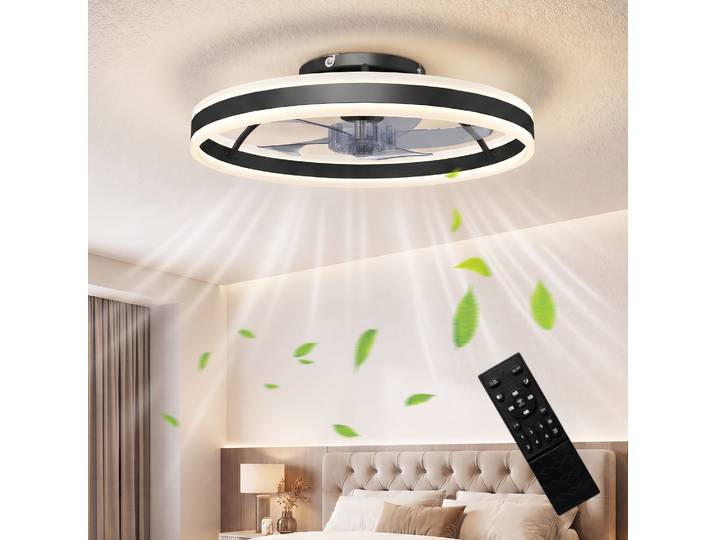 HOMCOM Ventilateur Plafond LED Ø50cm 6 Vitesses Noir