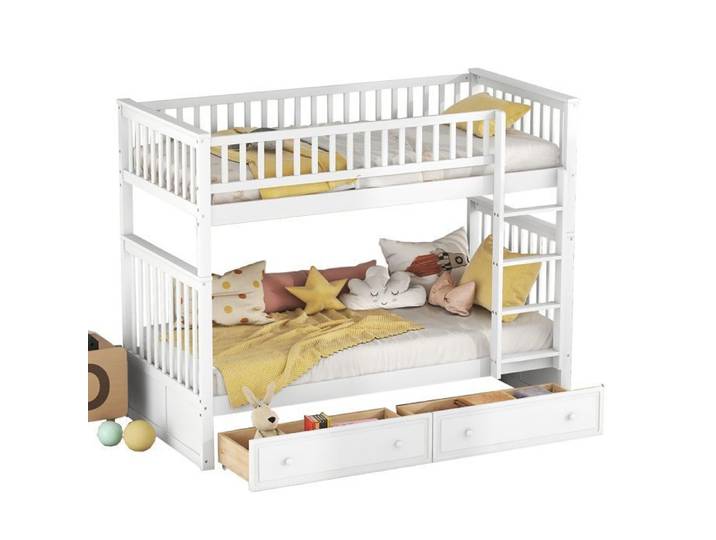Lits superposés 90x200cm lits bébé lits fonctionnels lit superposé avec tiroirs lits convertibles Blanc