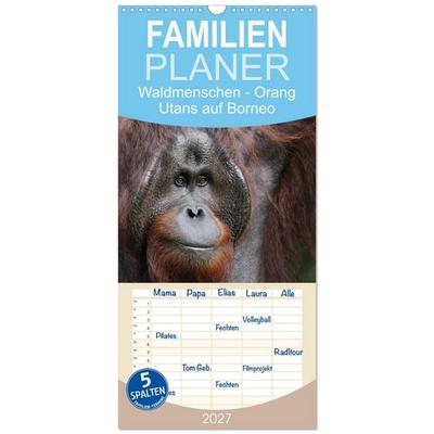 Familienplaner 2027 - Waldmenschen - Orang Utans auf Borneo mit 5 Spalten (Wandkalender, 21 x 45 cm) CALVENDO
