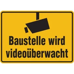 Hinweisschild, Baustelle wird videoüberwacht, Aluminium, 250 x 350 mm - 350x250x0.45 mm Aluminium geprägt