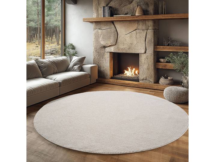 Teppich AYYILDIZ TEPPICHE HELIX 2200 , auch als Läufer und Rund erhältlich , beige (creme), H:7mm Ø:160cm, Teppiche, Teppich, 3D-Effekt durch Cut-Loop-Webtechnik, Woll-Optik, Bouclé, Wohnzimmer