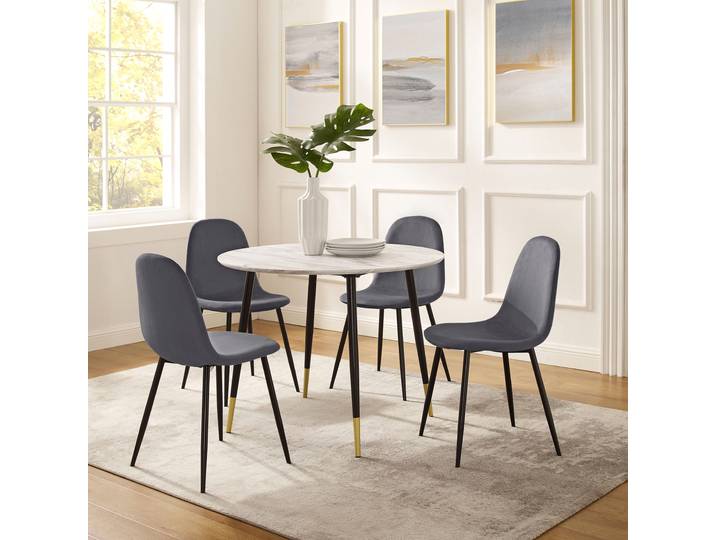 Essgruppe OTTO HOME Eadwine, Sitzgruppe Esstisch plus 4 Esszimmerstühle , grau, Samtvelours, Marmorfarben/grau, Sitzmöbel-Sets, Essgruppe