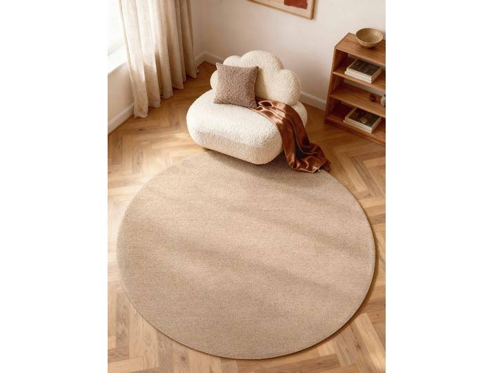 Wollteppich Knots rund Beige/Beige Ø 160cm Baumwollstoff/Wolle