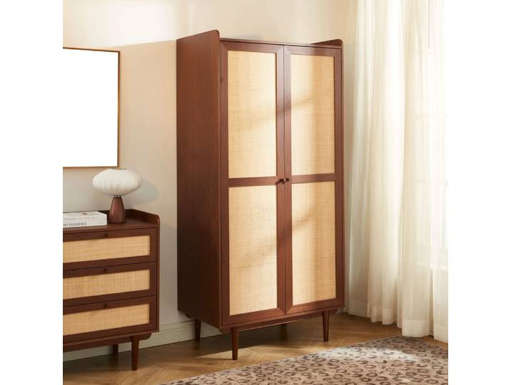 Armoire noyer et cannage 2 portes h190cm