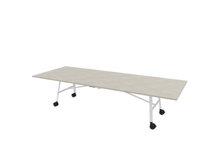 Table mobile plateau rabattable Serenity 320 x 120 cm Béton – Pied Blanc