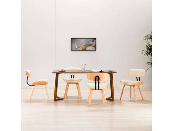HEFZGDB 4 Esszimmerstühle Set Creme Bugholz Kunstleder Bezug Stilvolle Küchenstühle Ergonomisch Bequem