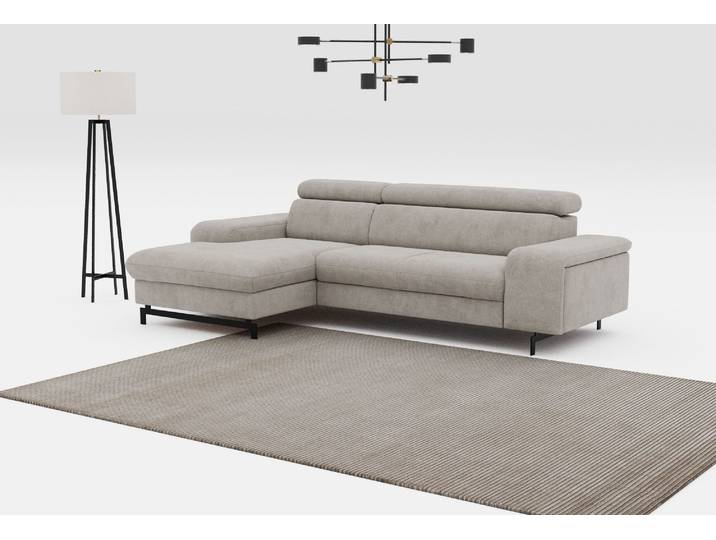 Ecksofa, Struktur Fein, Grau Elephant 267×165 cm, Mit Kopfteilverstellung, Recamiere Links, Cotta