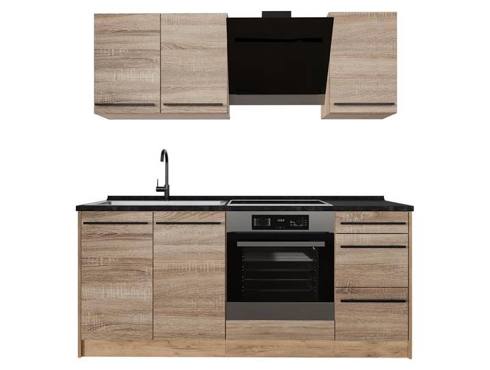 Singleküche Vicco R-Line Sonoma/Goldkraft Eiche 180 cm, AP Anthrazit, Model 67041