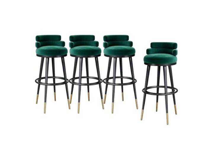 Guyifuny Barhocker Metallgestell Samt 4er Set Niedrige Rückenlehne Samtbezug auf dichtem Schaum, niedrige Rückenlehne für bequemes Sitzen, stabiles Metallgestell mit Fußstütze(Green,25.6in)