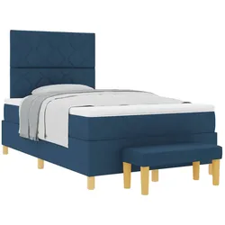 vidaXL Boxspringbett mit Kissen mit Kopfteil Blau 200 x 120 cm Stoff