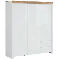 KLEIDERSCHRANK 3 Türen Hella Weiß und Holz