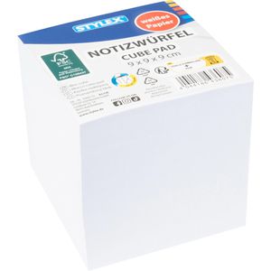 Stylex Zettelklotz 43607, geleimt, 1000 Blatt, weiß, 9 x 9 cm