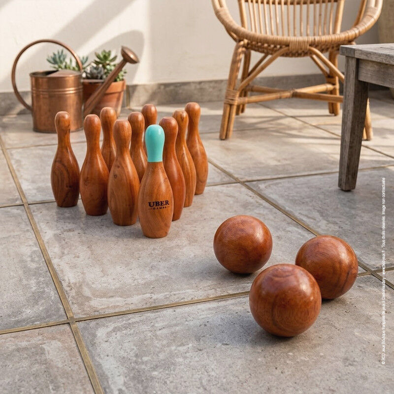 Uber Games Quilles en bois Bowling Vernis + sac rangement