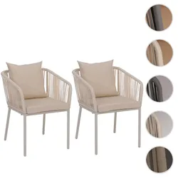 2er-Set Gartenstuhl HWC-N41, Outdoor Armlehne, wetterfest Aluminium Seilgeflecht Rope ~ creme, Kissen creme