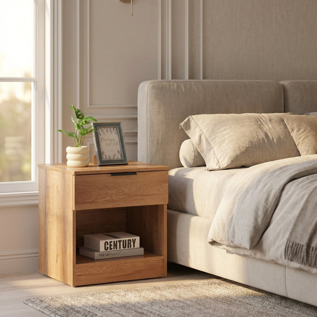 Swish Furniture Richmond 45 cm W Particle Board Bedside Table Beige;Brown 49cm H X 45cm W X 39.8cm D