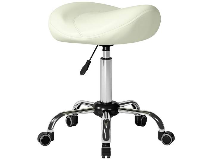 Homcom Rollhocker PU Cremeweiß, Metall, Füllung: Schaumstoff, 48x71x48 cm, Büromöbel, Bürostühle, Bürohocker