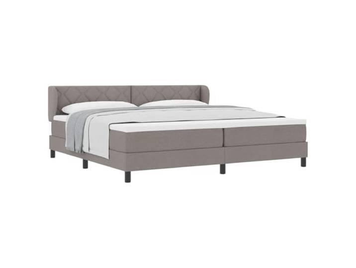 KTHLBRH Boxspringbett mit Kopfteil taupe 200 x 200 cm Stoff Taschenfederkernmatratze, Kopfteil aus Polyester, Holz, schwarze Füße, Schlafzimmer