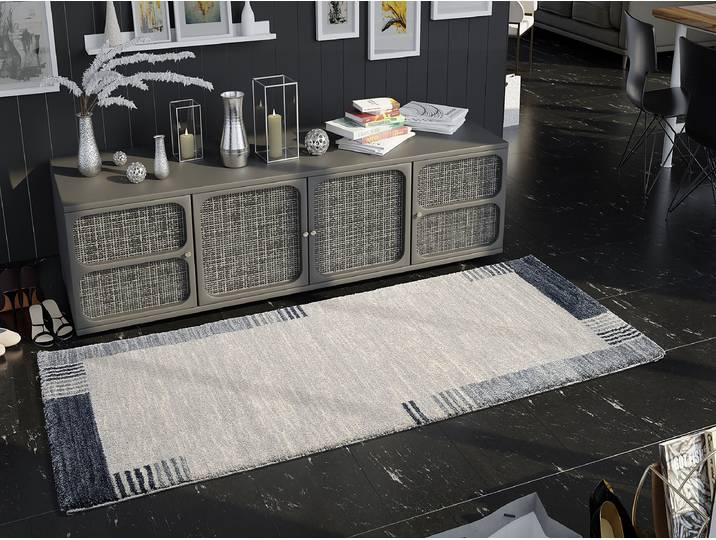 Tapis de couloir Orbitusia Border 80 x 300cm Beige/Beige/Bleu