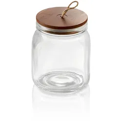 WAS Germany - Vorratsglas mit Akaziendeckel und Schnur, 1 ltr., Ø 9 cm, Höhe 15 cm, Glas, Akazienholz