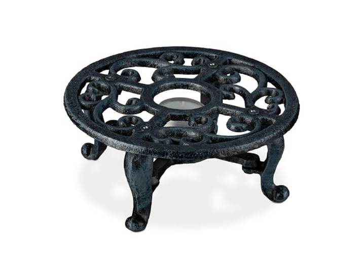 Relaxdays Chauffe-théière en Fonte\, pour cafetières et théières\, 1 Bougie\, Design Antique\, réchaud Rustique\, Gris