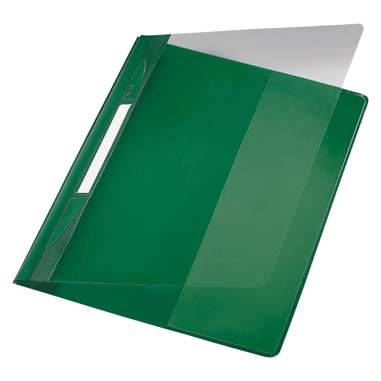 Leitz Schnellhefter Exquisit, DIN A4 Überbreite, PVC, grün PVC-Hartfolie, Vorderdeckel transparent (A4) (4194-00-55)