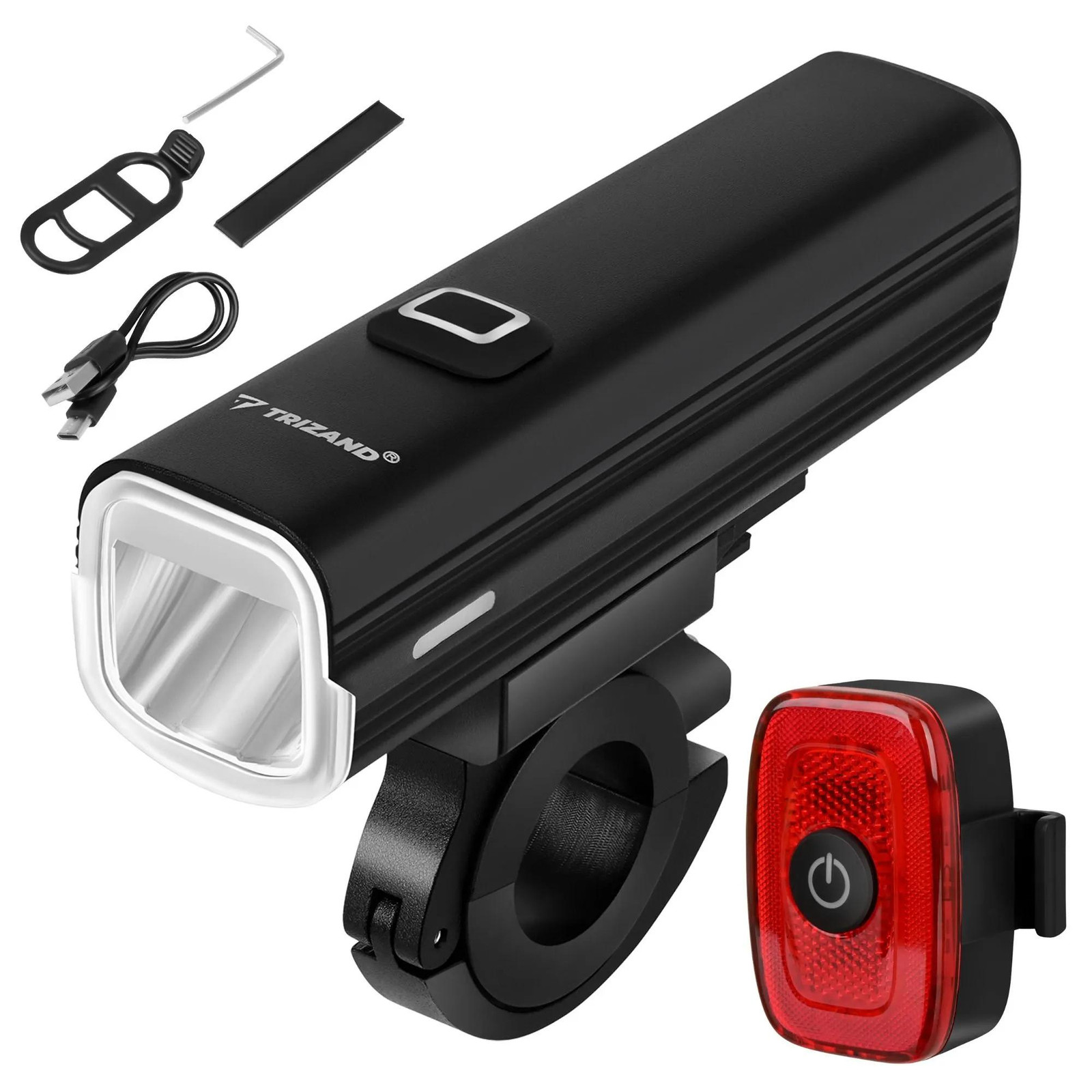 Trizand 27801 Sada LED-fietsverlichting met USB-C, 1000 lumen, 4800 mAh, IPX5