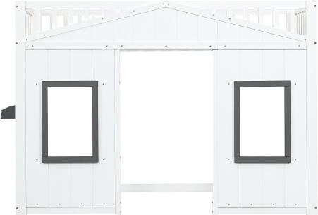 Etagenbett 90x200cm Ohne Matratze Hausbett Weiss Kiefer MDF Mit Treppe Fallschutz Gitter Fenster Frei Gestaltetes Unterbett