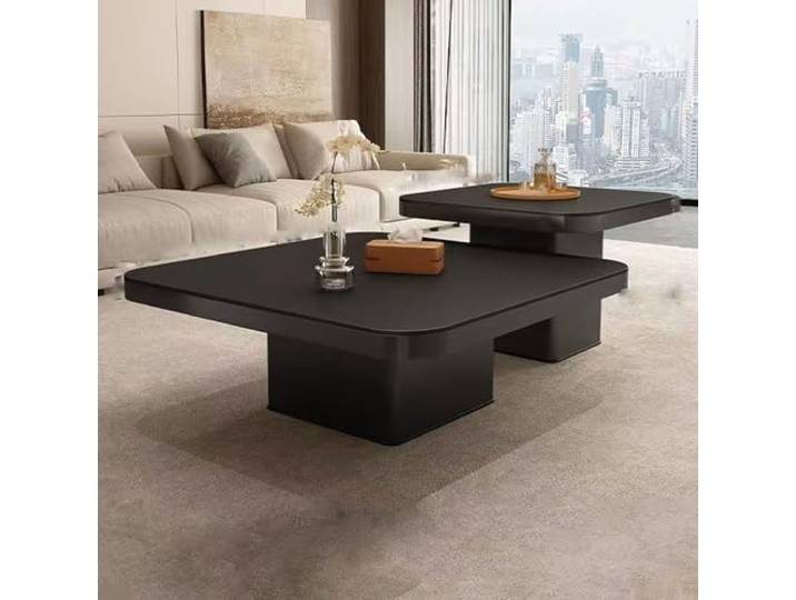 YPDOPORA Quadratischer Couchtisch Im 2Er-Set, Kleine Rechteckige Couchtische Im Mid-Century-Modern-Stil Mit Marmorplatte, Moderner Mitteltisch Für Wohnzimmer, Wohnung, Büro,Schwarz,50+70cm