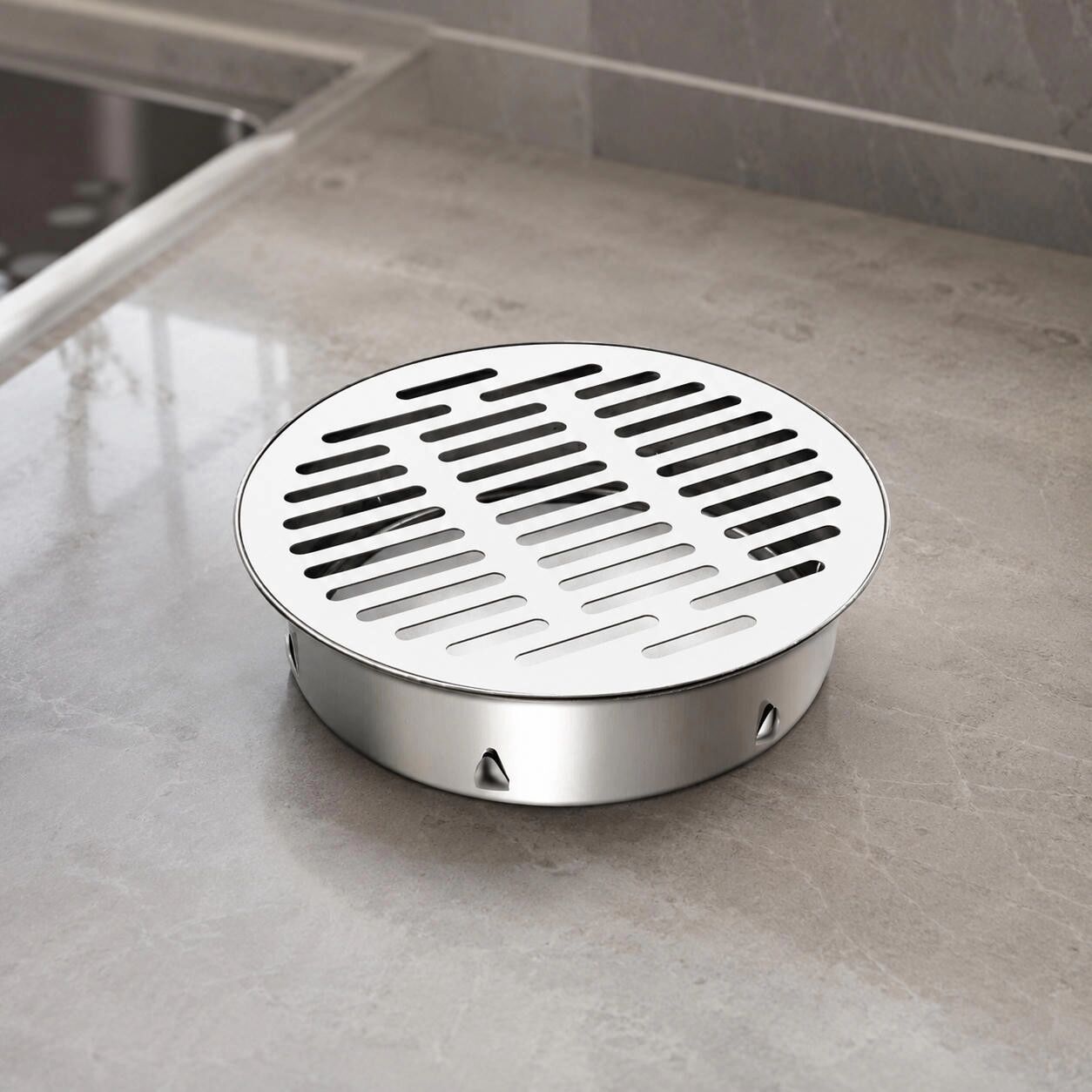 INF Edelstahl Bodenablauf 200mm — Snap-in Anti-Verstopfung Abdeckung für Garten und Dachterrasse, Silber