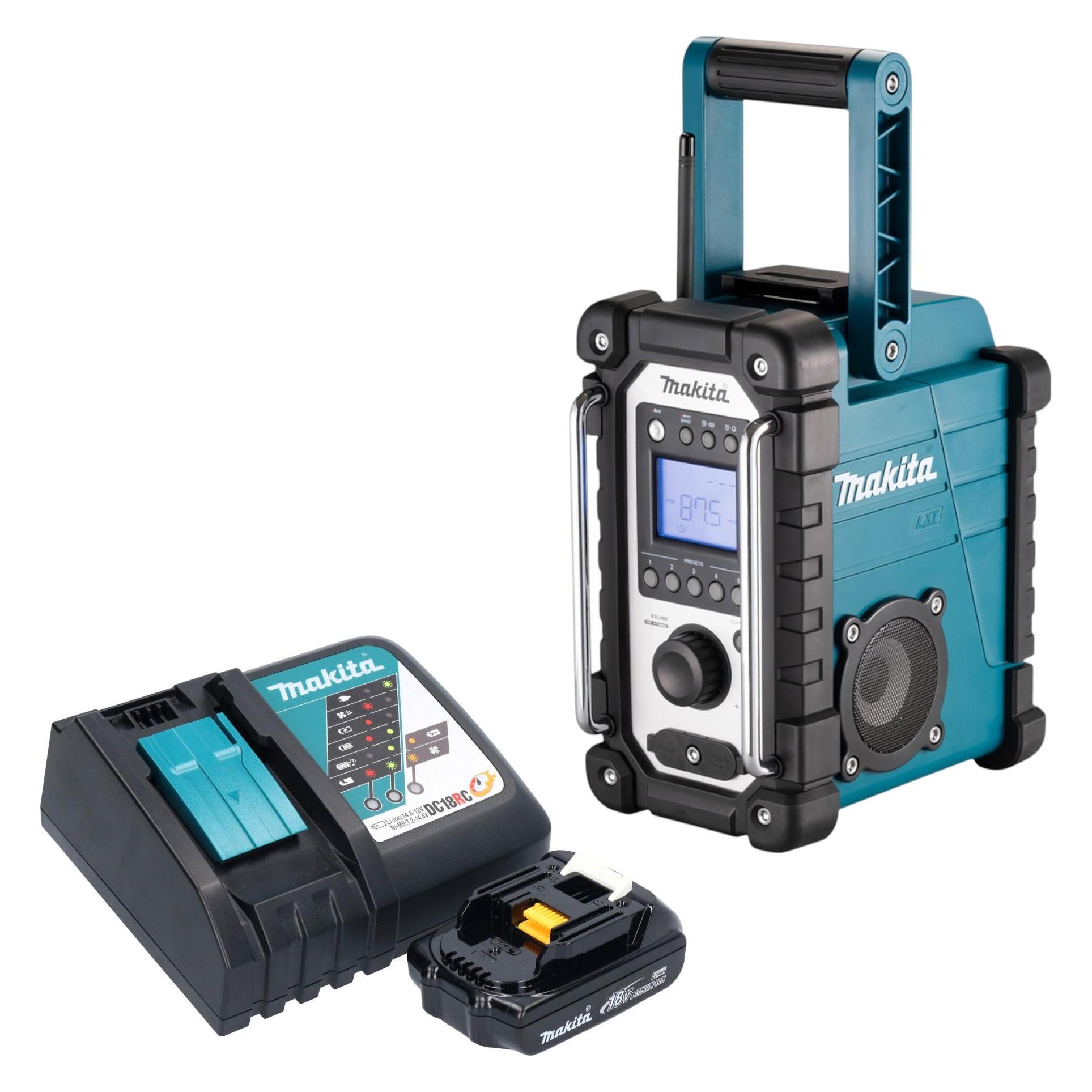 Makita DMR 116 RY1 Akku Baustellenradio 14,4 - 18 V AM FM AUX + 1x Akku 1,5 Ah + Ladegerät (AM, FM) (DMR116)