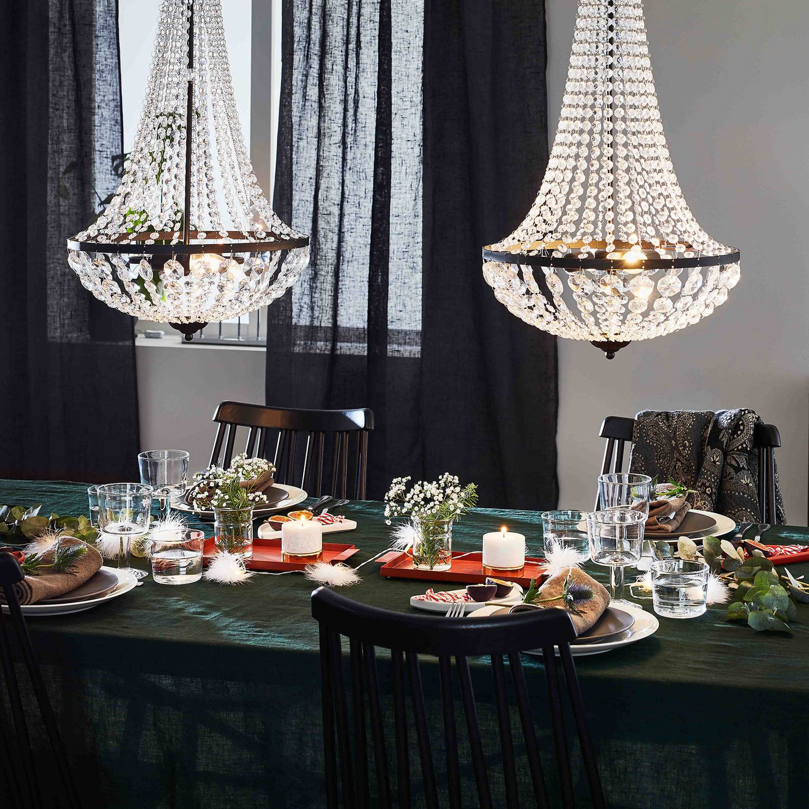 MarkslÃ¶jd Crystal Chandelier GrÃ¤nsÃ¶, dimmable, Clear / transparent, Living / Dining Room, Crystal, Ceiling Light