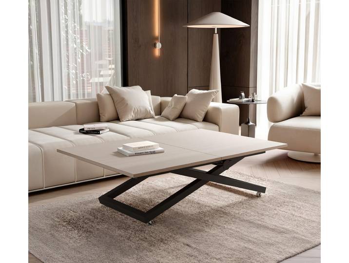 Table basse extensible ARIA\, réglable en hauteur\, table pour salon\, table multifonctionnelle – Noir / Cachemire