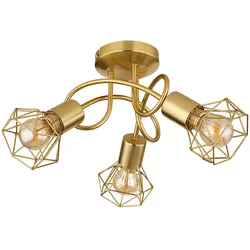Deckenleuchte Retro Spotleuchte 3 Strahler Wohnzimmerlampe Gitter gold, Metall, 3x E14 Fassungen, DxH 36x20 cm