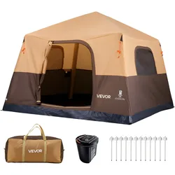 VEVOR Campingzelt 6 Personen, Aufblasbares Familienzelt mit Wiederaufladbarer Pumpe, TPU-Luftschlauch & 4 Netzfenstern, Kabinenzelt mit Tragetasche für Familien-Camping & Wandern, Beige