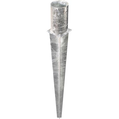 Einschlag-Bodenhülse ALBERTS, silber (silberfarben), B:12,1cm, Stahl, Bodenanker, für Rundholzpfosten, Ø121 mm, Gesamtlänge 750 mm