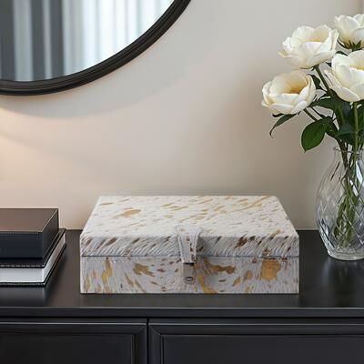 Sagebrook Home "Leather Wood Speckled Box Glam Design Decorative Storage - 3"" Tan - 10.5"" x 7"" x 3"""