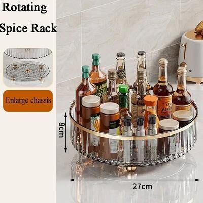 Uplifted Finds 360 Multifunctional Rotating Spices Tray Seasoning, Cosmetics & Fruit Turntable Organizer 27 Cm Transparent
